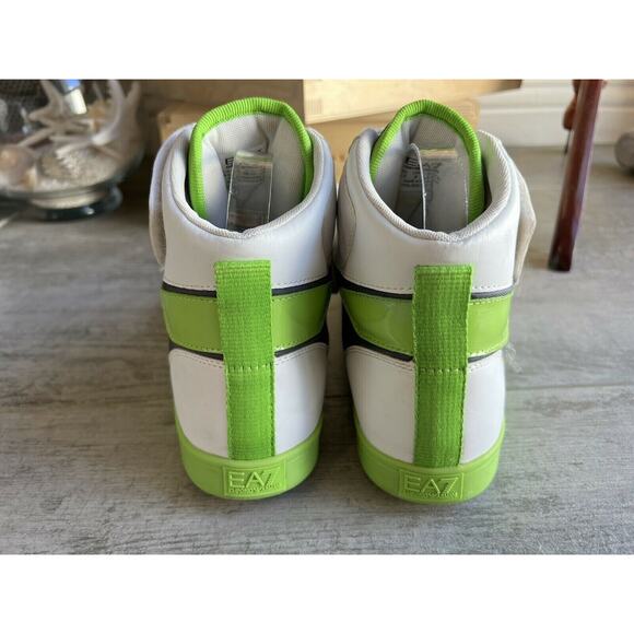EA7 EMPORIO ARMANI High Top RARE Sneakers Shoes Men's 6.5 Designer White Lime - Picture 7 of 10